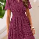 PRETTYGARDEN Womens 2026 Summer Short Dress V Neck Short Sleeve A Line Hollow Out Lace Cute Casual Beach Party Spring Dresses (S)