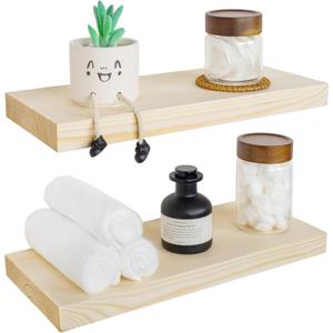 BGMG Wood Floating Shelves for wall 18 inch, Rustic Wooden Wall Mount Shelves for Bathroom Living Room Bedroom Kitchen Farmhouse Set of 2-18x 6.7 x1.25 inch- DIY-Unfinished