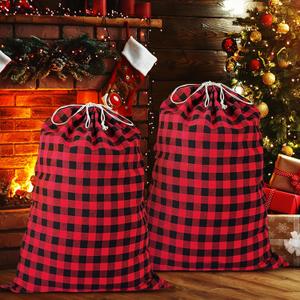 2PCS 35''x55'' Jumbo Christmas Drawstring Gift Bags, Santa Bags Extra Large, Buffalo Plaid Christmas Gift Bags Santa Sack with Drawstring,Heavy Xmas Bags for Xmas Holiday Gift Giving and Party Decor (Red and Black Grid)