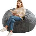 Bean Bag Chair Cover Without Filler,Round Soft Fluffy PV Velvet Washable Bean Bag Lazy Sofa Bed Cover for Adults,Living Room Bedroom Furniture Outside,3ft Dark Grey(No Filler)