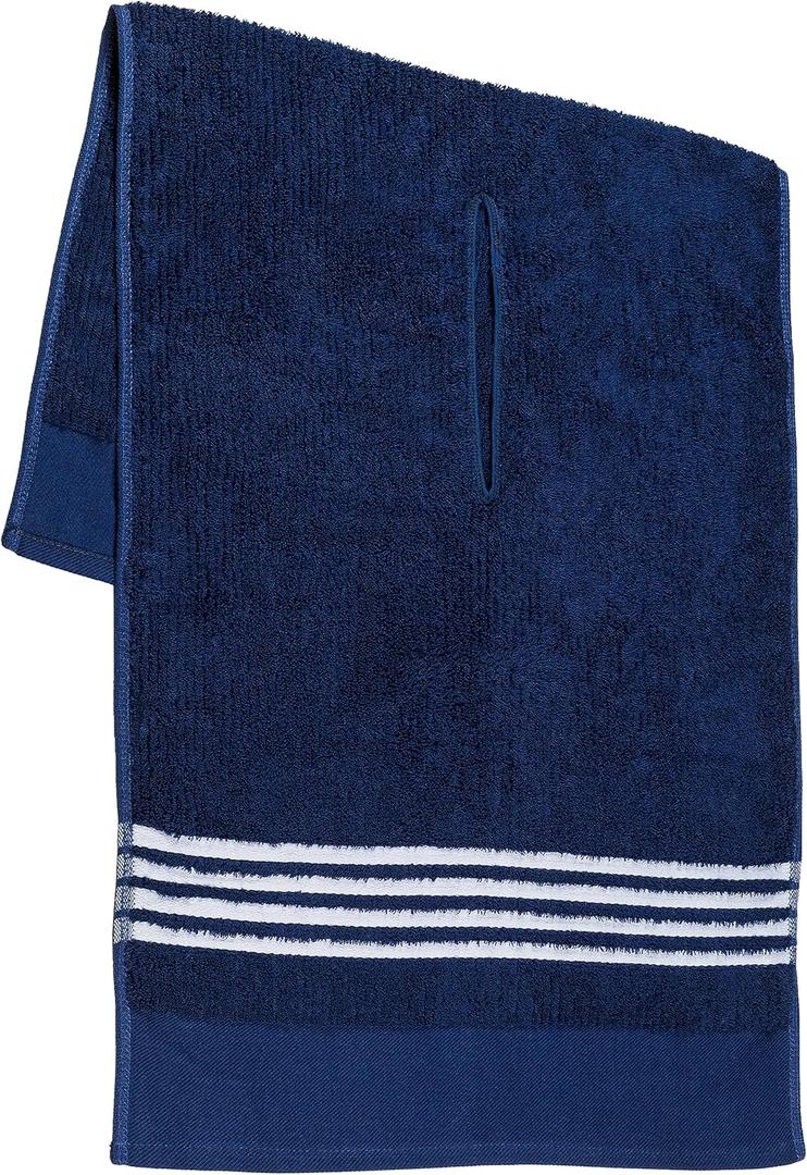 The Tour Towel | Large Golf Caddy Towel Terry Cloth, Absorbent 19" x 44", Center Cut, Perfect Hang Golf Cart Accessory and Golf Bag, Multiple Colors (Blue W/White Stripes)