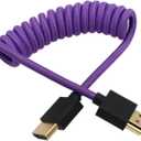 4K 8K 60p Cable Type A HDMI 2.1 to HDMI Braided Coiled for Atomos Ninja V SmallHD Blackmagic Portkeys Feelworld Monitor Fuji X-T5 Sony FX30 A7R5 Canon Nikon Z9 Camera Purple