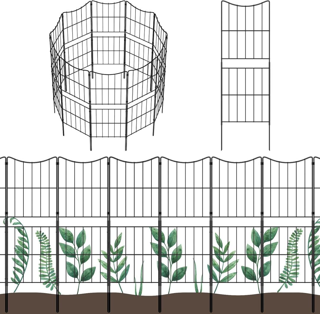 OUSHENG Decorative Garden Fence Fencing 10 Pack, 37.5in (H) x 10ft (L) Rustproof Metal Wire Panel Border Animal Barrier for Dog, Flower Edging for Yard Landscape Patio Outdoor Decor, Arc