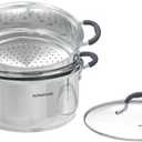 Sunhouse - 3.1 Quarts Steamer Pots With Lid 2-Tier Multipurpose Stainless Steel Steaming Pot Cookware For Vegetable, Dumpling, Sauce, Food - Triple Bottom, Measurement Line