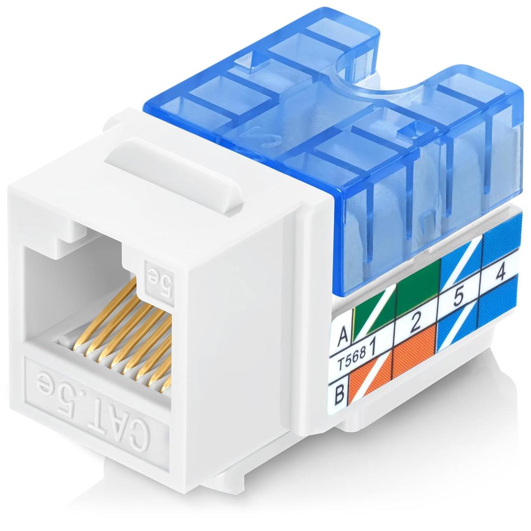 Everest 90 Angled RJ45 Cat5e Keystone Jacks 50-Pack in White - Slim Profile Female RJ45 Connectors - Cat 5e Keystone Jack - Compatible with 90 Angled Speed Termination Tool - easyJACK (B094WB91H3)
