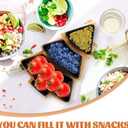 DOITOOL Christmas Tree Shaped Platter Snack Appetizer Trays Ceramic Christmas Serving Tray, 3 Compartment Food Serving Platter Wooden Base for Holiday Party Supplies (26.4X19X4.2CM, Black)