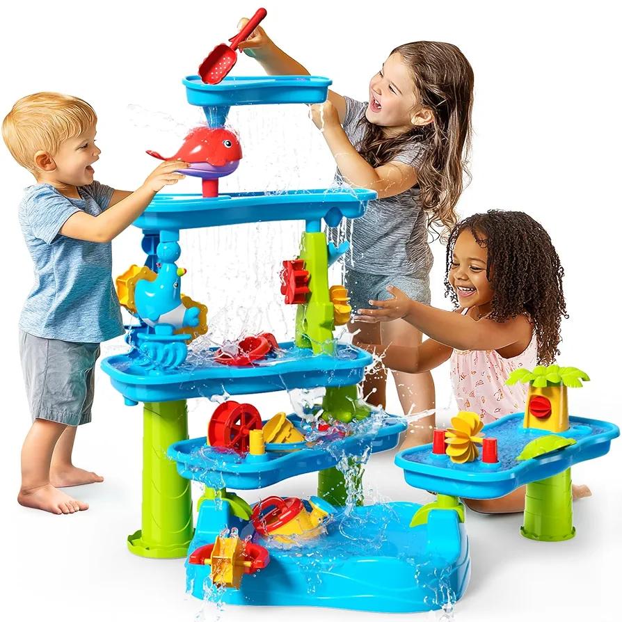 CozyBomB™ Water Table for Toddlers 3-5 | Outdoor Toys Water Play Table, Magnetic Fishing Toy Game, Summer Splash Pond Showers Sand Activity, Sensory Party Birthday Gift Kids Ages 4-8 9-12 (5-Tiers)