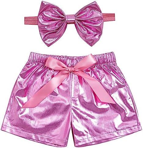 ZYBOUTIC Baby Girls Metallic Shorts Sparkle Shiny Toddler Shorts PU Faux Leather Girls Birthday Short Pants Halloween Christmas Newyear, Size: 6-7Y