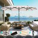 AreShark 15FT Outdoor Patio Umbrella with Crank, Large Rectangular Market Umbrella, Double-Sided Outdoor Umbrellas with Cross Base & Sandbag for Porch, Lawn, Pool, Backyard