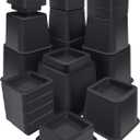 Bed Risers 12 inch Heavy Duty, Elevation in Heights 1,2,3,4,5,6,7,8,9,10,11,12 Inch Adjustable Furniture Risers for Chair Table and Desk Legs Lifting (4 Pack, Black) (Square)