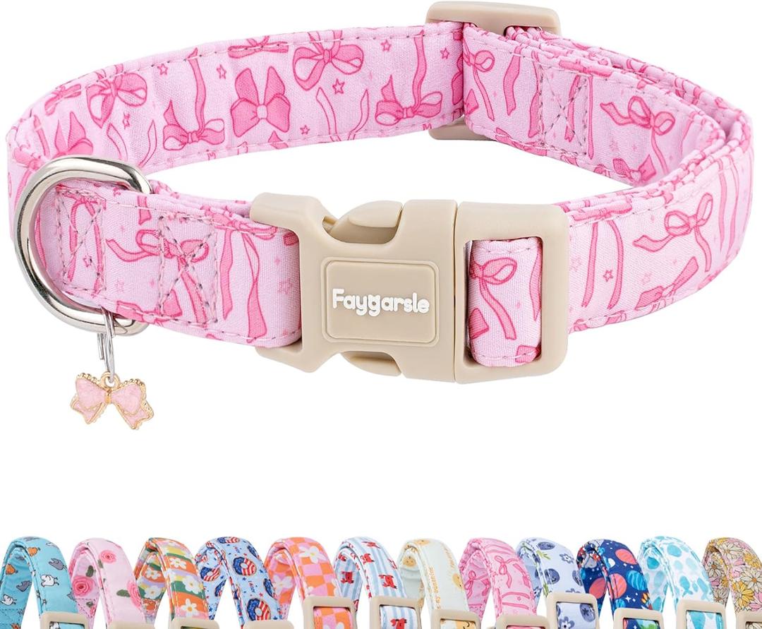 Faygarsle Cute Pink Bow Pattern Dog Collar for Summer Spring DesignSmall Medium Large Dogs M
