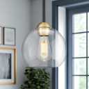 Emak Modern 8 Inch Glass Pendant Lights Kitchen Island, 2 Pack Black and Gold Pendant Light Fixtures, Farmhouse Globe Island Lights for Kitchen, Dining Room, Bathroom, PL121-BKBGD-CG-2PK