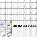 30 Oz Sublimation Tumblers Bulk (Pack of 24) - Stainless Steel Double Wall Vacuum Insulated Cups With Straw, Individually Boxed