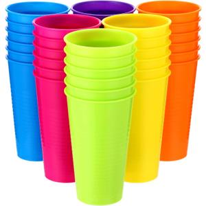 Suclain Set of 36 Colorful Plastic Tumblers 14 oz Kids Plastic Cups Bulk Unbreakable Restaurant Drinking Cup Large Reusable Mug Summer Drinking Tumblers for Ice Tea Kitchen Supplies Party, 6 Colors