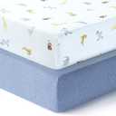 Dreamology Pack and Play Sheets, 2 Pack, Soft, 100% Cotton Mini Crib Sheets, Baby Mattress Sheets for Boys,Girls, Pack n Play Sheets, Mini Crib Fitted Sheet, 24x38 Mini Crib Sheet | Blue,Animals