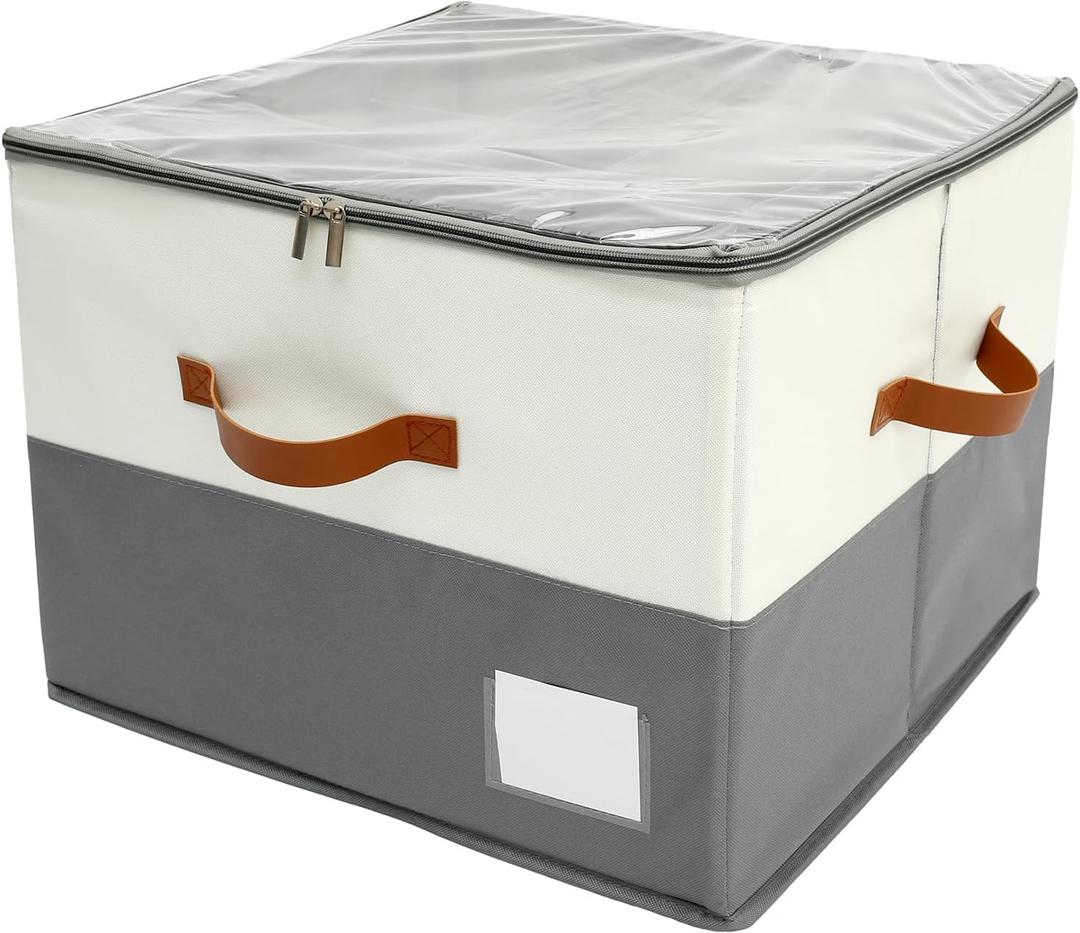 Shoe Organizer for Closet, Foldable Shoe Storage Bins with Clear Cover, Large Adjustable Shoe Box Storage Containers, Fits 8-16 Pairs, Space Saving Shoe Organizer Container for Sneakers Boots, Grey