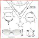 Y2k Accessories Set Included Star Y2k Silver Necklace Grunge Layered Necklace Y2K Sunglasses Star Hair Clip Y2k Silver Hair Clips Vintage Jewelry Set for Women