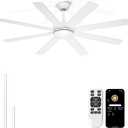 60 Inch Ceiling Fans Without Lights - 8 Blades White Ceiling Fan Remote/APP Control, Reversible Garage Ceiling Fan for Shop Living Rooms