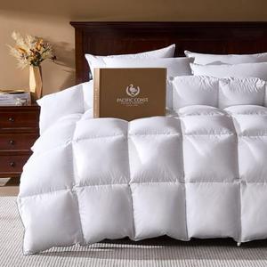 Pacific Coast Goose Feather Down Comforters King Size, 100% Cotton Extra Fluffy White Duvet Insert, Soft, Breathable, All Season Hotel Luxury Bedding Comforters, 8 Corner & Center Loops (120"x98")