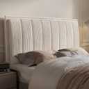 Upholstered Headboard Queen Size with 3.1 High-Density Sponge Backrest, Modern Striped Head Board Only, 2 Screw Easy Assembly (Beige)