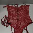 Lilosy Sexy Lace Up Leather Pu Wireless Garter Women Teddy Bodysuit Corset Bustier Top Outfit Nightout One Piece size Medium