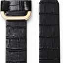 Belts for Women Fashion Black Leather Belt with Square Gold Buckle Stylish Dress Belt (L: Fit Waist Size 35"-39")