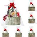 Tioncy 6 Set Baskets for Gifts Empty Bulk Large Woven Bamboo Gift Basket Kit with Handles, Clear Cellophane Wrap Baskets for Valentine's Day, Baby Shower, Birthday Party Gift Bags(Green)