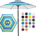 JEAREY 7.5FT Patio Umbrella Market Table Umbrella with 6 Sturdy Ribs, Push Button Tilt/Crank Outdoor Umbrella for Garden, Deck, Backyard, Pool and Beach,Bold Blue-Green Stripe