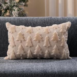 DFXSZ Christmas Tree Pillow Covers 12x20 inch Christmas Decoration Beige Soft Plush Faux Fur Jacquard Throw Pillows for Bedroom Sofa Holiday Festivals Winter Home Decor YZT101B12