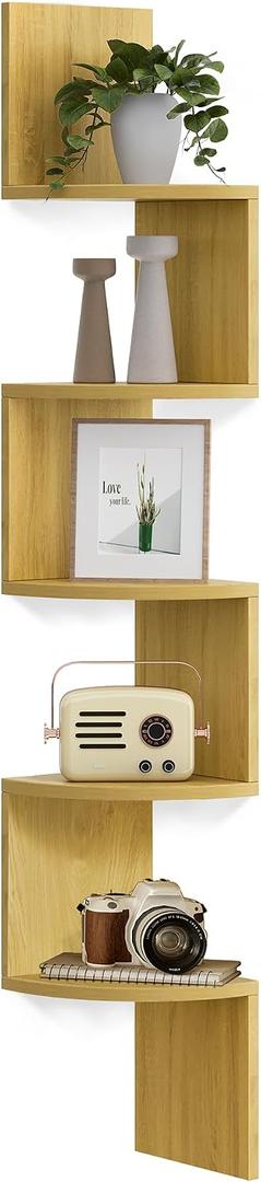 VASAGLE Corner Shelf Wall Mount, 5-Tier Floating Corner Bookshelf, 1 Set