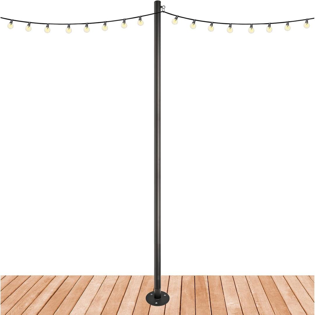 EXCELLO GLOBAL PRODUCTS Premium String Light Pole - 1 Pack - Extends to 10 Feet - Deck Mount (Wood/Concrete)