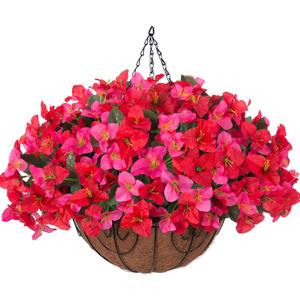 Artificial Fake Hanging Flower Plants Basket for Outdoors Spring Summer Decoration, Faux Bougainvillea Flowers in Planter Look Real UV Resistant Silk Flower for Outside Porch Patio Garden Home Decor