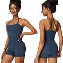 Women 2 Piece Workout Sets (2025 NEW) Yoga Outfit Open Back Tank Top High Waisted Shorts Gym Sets Tracksuits (Medium, Dark Blue)