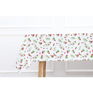 PurpleEssences Christmas Holly Mistletoe Tablecloths - Xmas Tree, Water Resistant 60 x 84 inch Table Cloth Washable Table Cover for Dining Holiday Decor - Red Green and White