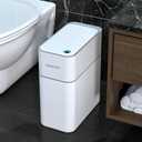 MOPALL Small Bathroom Trash Cans with Lids,Motion Sensor Bathroom Trash Can,Narrow Waterproof Plastic 3.5 Gallon Automatic Adsorption Touchless Garbage Can,White (Slim)