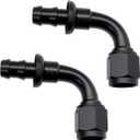 YSIL 6AN Female to 3/8 Hose Barb 90 degree Swivel Aluminum Push Lock Hose End Fitting for Rubber Fuel Line Black 2PCS