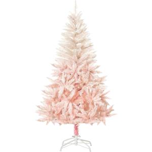 HOMCOM 7ft Unlit Spruce Artificial Christmas Tree with Realistic Branches and 1000 Tips, Pink (6ft 11in)