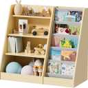 Mr IRONSTONE Kids Bookshelf and Toy Storage, 4 Tier Wooden Kids Bookcase with 5 Layer Sling Book Shelf for Kids Rooms, Classroom, Bedroom, Nursery Bookshelf for Baby, Children, Toddler