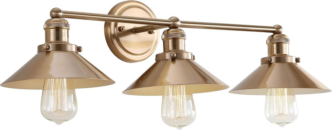 JONATHAN Y JYL7431A August 26.5" 3-Light Metal Shade Farmhouse Sconce Contemporary Transitional 2200K Edison 25W Bulbs Included for Bedroom Living Room Bathroom, Vanity Lighting, Brass Gold