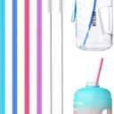ALINK 15 inch Extra Long Reusable Silicone Straws, 4-Pack Flexible Straws for Stanley 40 oz Tumbler, 1 Gallon Water Bottles, 128 64 30 oz Jug Cup with Cleaning Brush