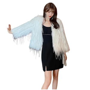 Guseval Women's Fashion Cropped Faux Fur Jacket Long Sleeve Open (US, Alpha, Medium, Regular, White)