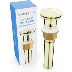 Bathroom Sink Drain with Overflow - Brushed Gold Pop Up Drain incl. 3 Extra Seals - German Brand