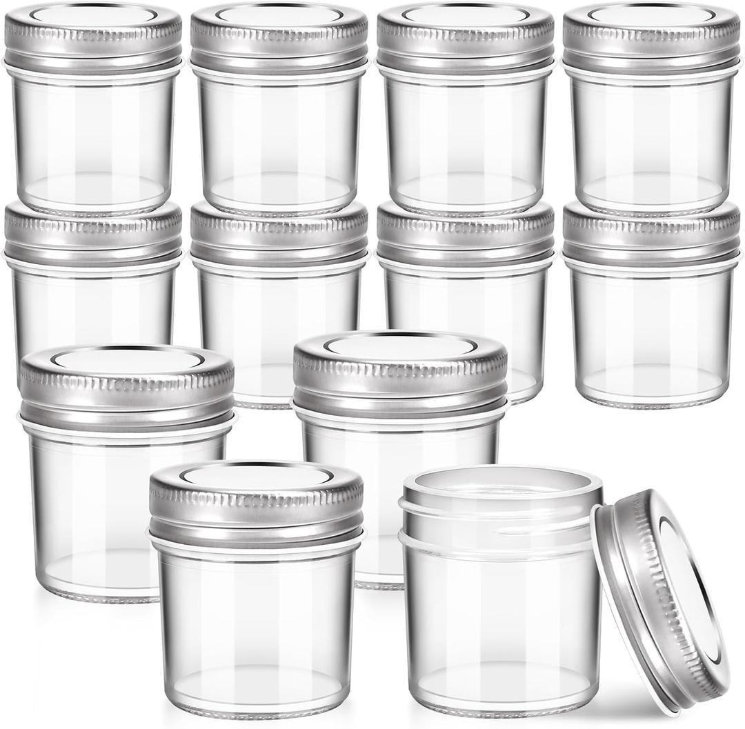 2 oz Mini Marson Jar - Set of 12, Small Glass Jars with Leak-Proof Sliver Lids, Round Little Canning Jars for Storing Jam, Honey, Spice, Candle, Candy 2oz, 12pcs