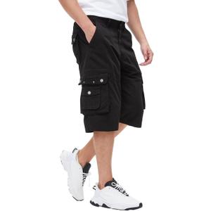 BEST SOUTH Men's Capri Long Twill Cargo Shorts Below Knee 13 Inches Cotton Relaxed Fit Casual Multi-Pocket (38, Black)