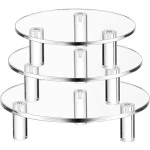 3 Pcs Round Acrylic Display Riser Clear Round Stands Clear Pedestal Riser Board for Cake Plant Dessert Jewelry Collectibles Cupcakes Figures Organizer Home Decor Wedding Birthday Party(5'',6'',8'')