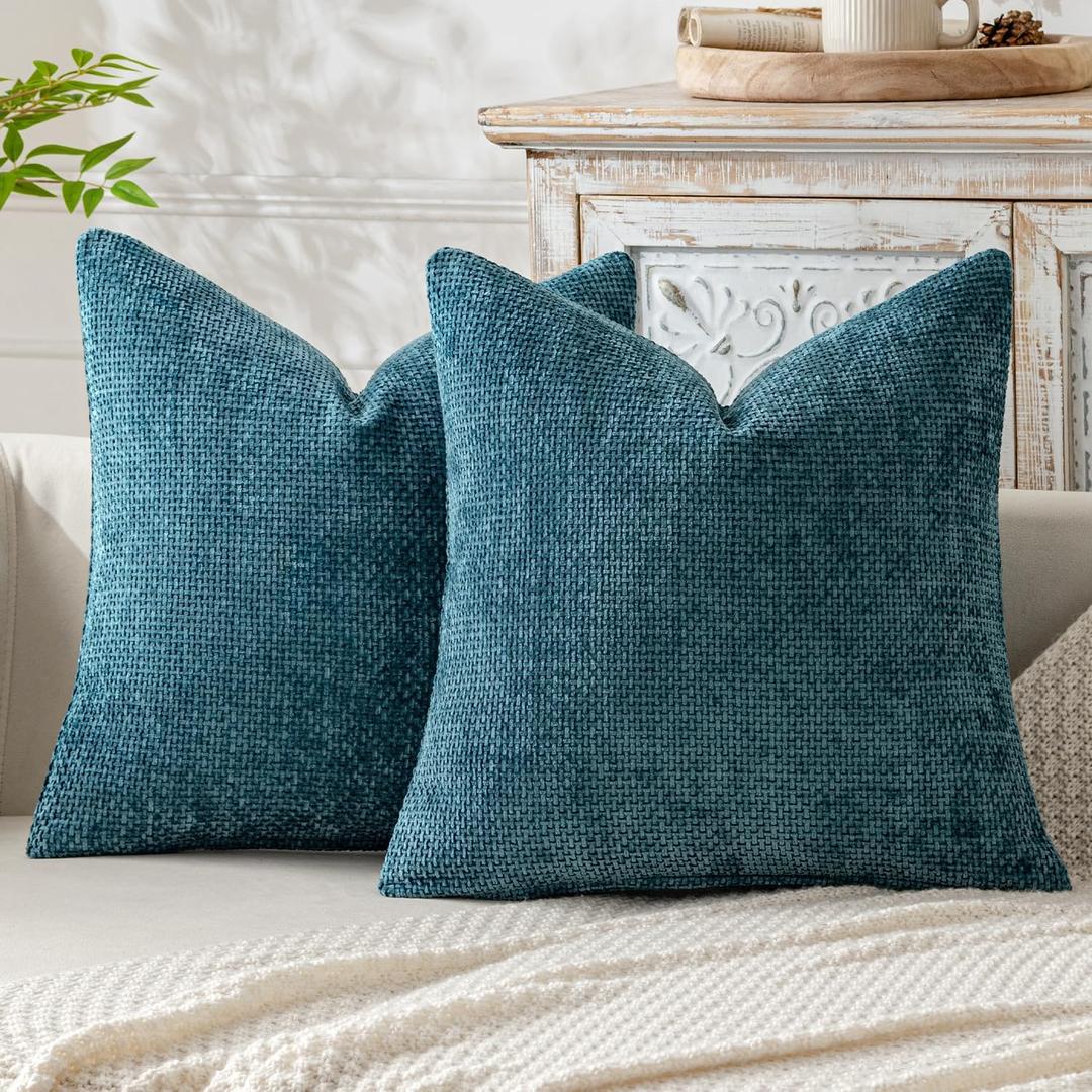 MIULEE Pack of 2 Couch Throw Pillow Covers 20x20 Inch Coastal Teal Modern Boho Accent Decorative Pillow Covers Soft Chenille Farmhouse Cushion Covers for Home Decor Bed Sofa Living Room