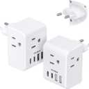 2 Pack European Travel Plug Adapter, International Power Plug Adapter with 3 Outlets 4 USB Charging Ports(2 USB C), Type C Plug Adapter Travel Essentials to Most Europe EU Spain Italy France Germany