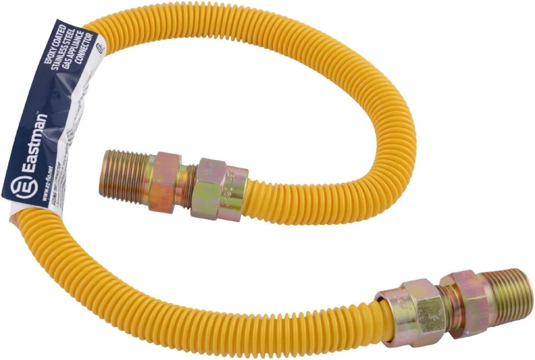 Eastman 24 Inch x 1/2 Inch OD Flexible Gas Line Connector with (2) 1/2 Inch MIP Fitting Ends for Natural Gas and Liquid Propane, Stainless Steel, Yellow, 20YE505024B