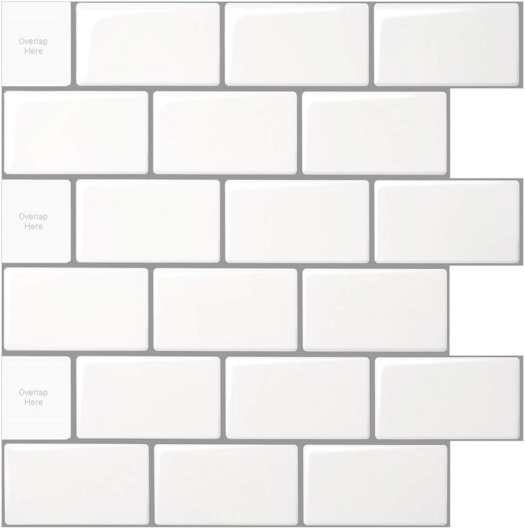 LONGKING 10-Sheet Peel and Stick Backsplash Tile for Kitchen Backsplash, 12x12 inches Off White Subway Tile with Grey Grout