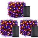 3 Pack Halloween Lights with Timer, Total 50Ft 150LED Black Wired String Fairy Orange Purple Lights Battery Operated Halloween Decorations for Home Garden Yard Party Indoor Outdoor, 16.4Ft 50LED Each